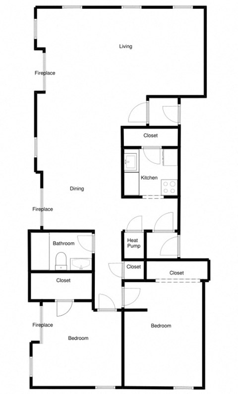 Floor plan for 2 beds, 1 bath, 1182 sqft